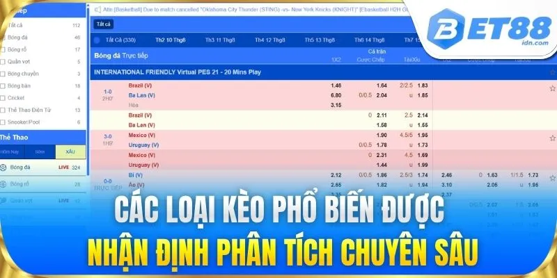 Các loại kèo phổ biến được nhận định phân tích chuyên sâu